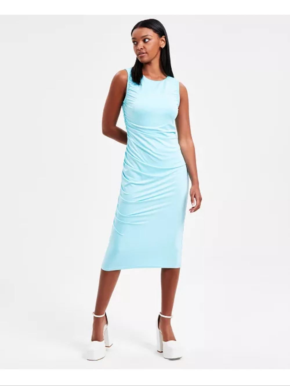 Bar III Light Aqua Sleeveless Ruched Maxi Dress
